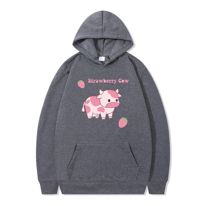 Cozy Strawberry Milk Print Oversized Hoodie