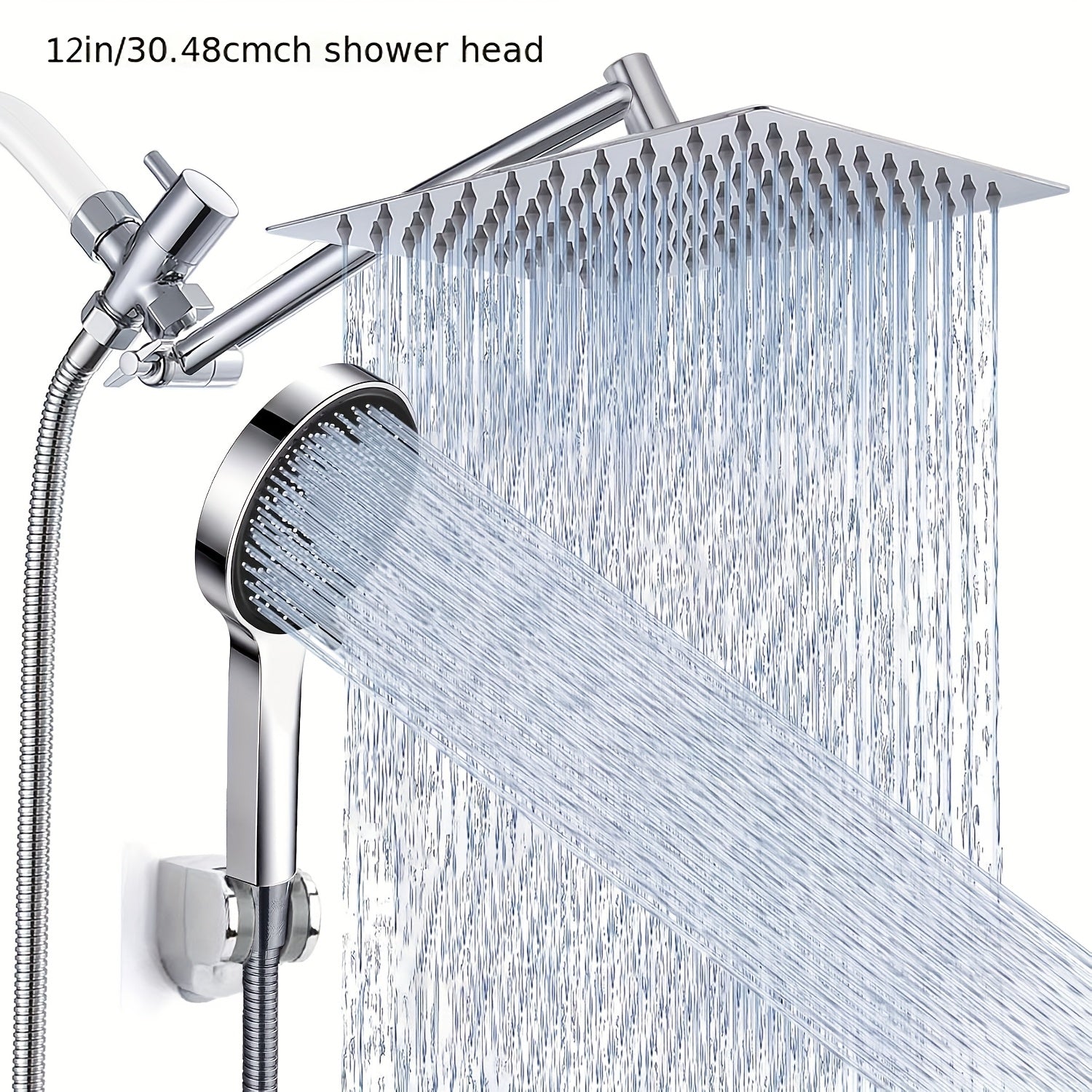 Chrome Shower Head with 11" Extension Arm and 9 Spray Settings