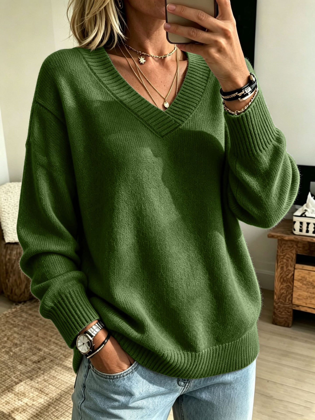 Everyday Casual Springautumn V-neck Sweater