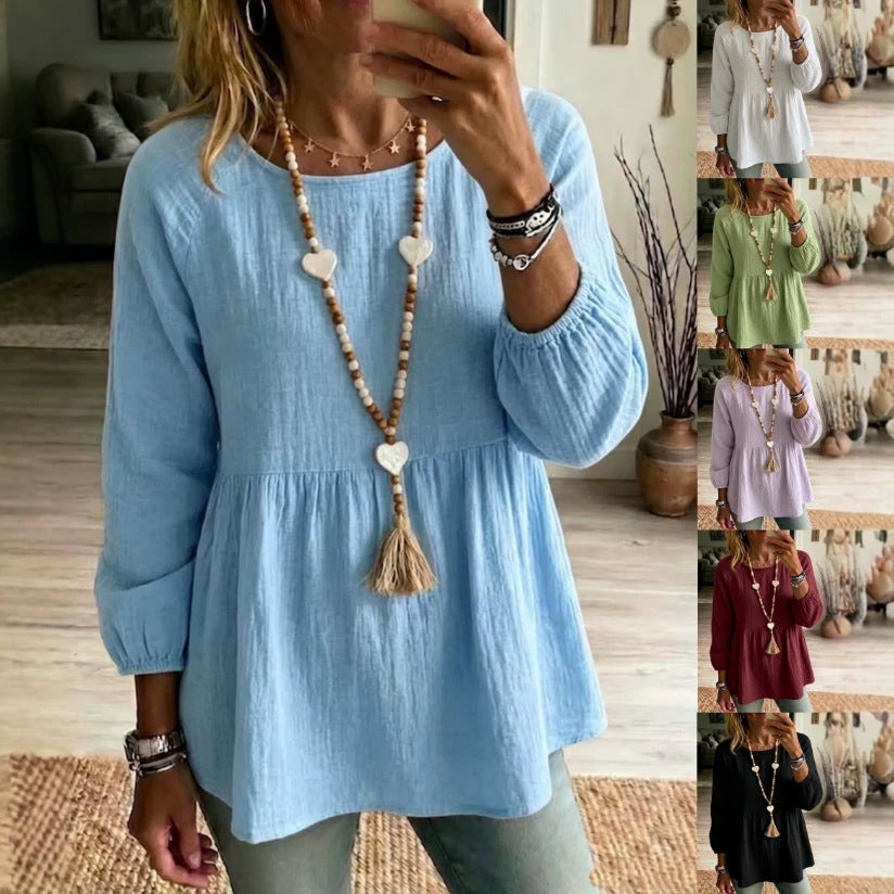 Women's Summer Loose-Fit Patchwork Shirt – Comfortable 3/4 Sleeve Top