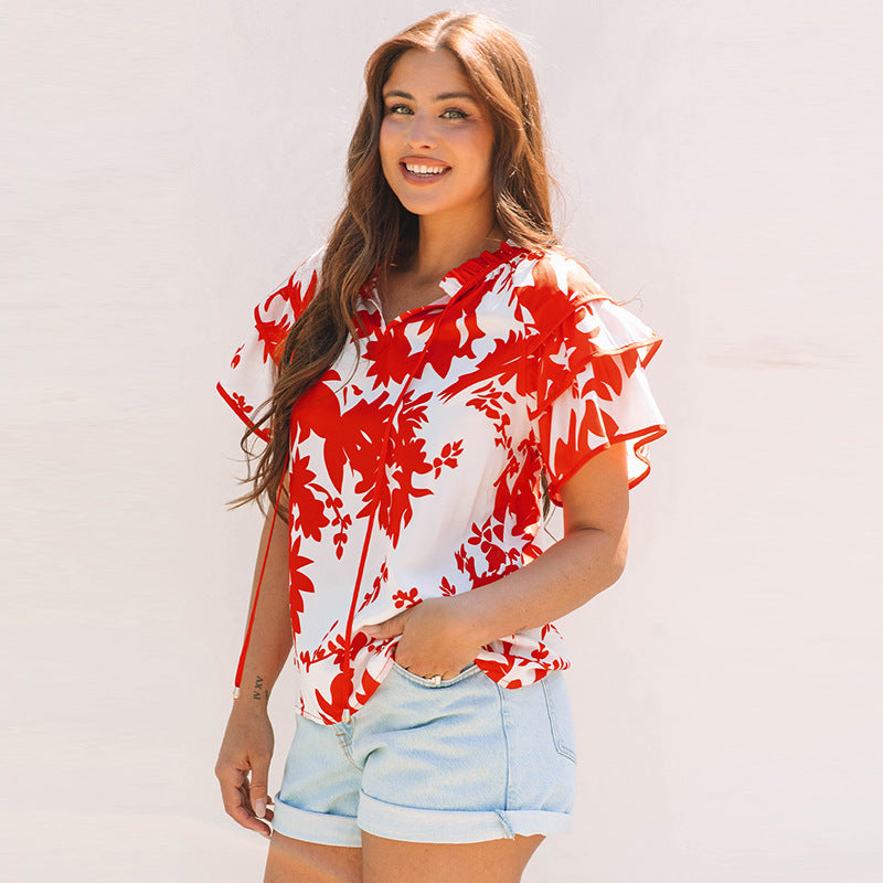 Floral Ruffle Short‑Sleeve Top – Effortless Chic & Comfort