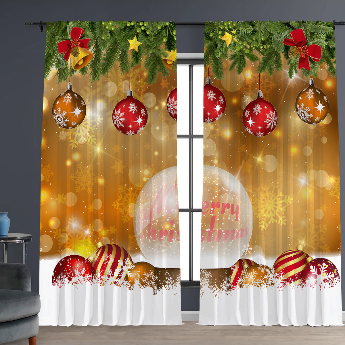 2pcs Christmas Curtain 3d Digital Printing Flower Type