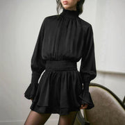 French-style Textured Draped Black Dress
