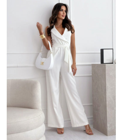 Elegant Sleeveless Wide-Leg Jumpsuit with Belt