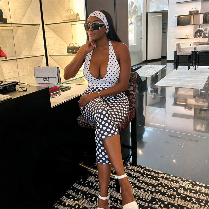 Minimalist Creative Bodycon Sexy Black And White Polka-Dot Jumpsuit
