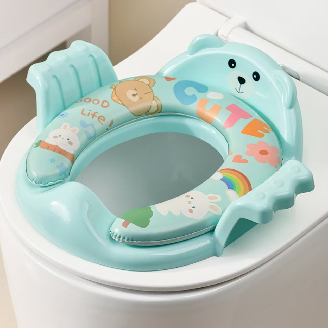 Cartoon Bear Portable Toilet Seat – Cute Travel Lid for Kids, Durable Plastic, Easy‑Clean