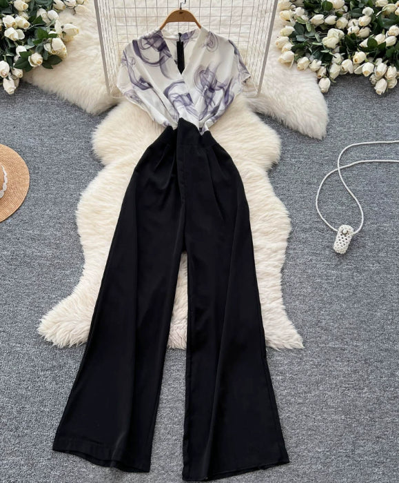 Chic Flutter-Sleeve High-Waist Wide-Leg Jumpsuit