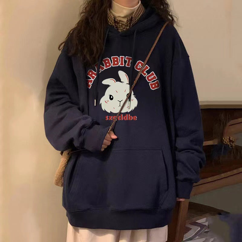 Female Autumn And Winter Rabbit Printed Hoodie