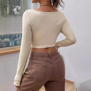 Slim-fit Front Twist Irregular Long Sleeve T-shirt For Women