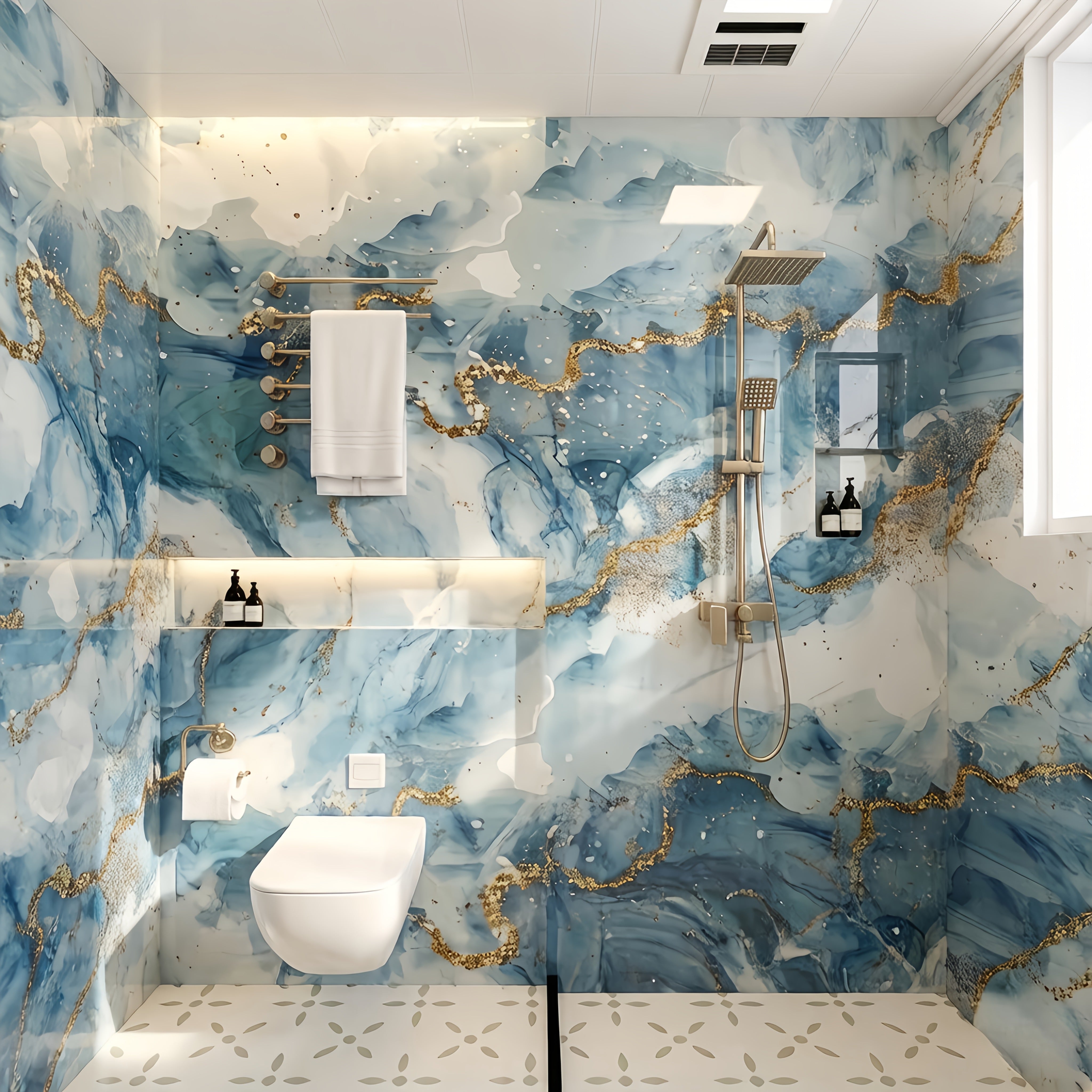 Self-adhesive imitation marble wall stickers for quick room refresh