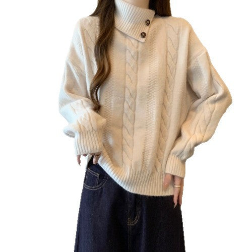 Womens Turtleneck Straight Shoulder Cableknit Sweater