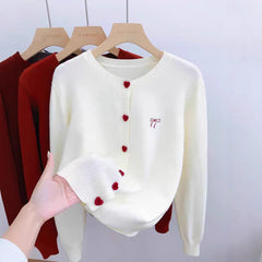 Embroidered Bow-knot Long-sleeve Knitted Cardigan for Women