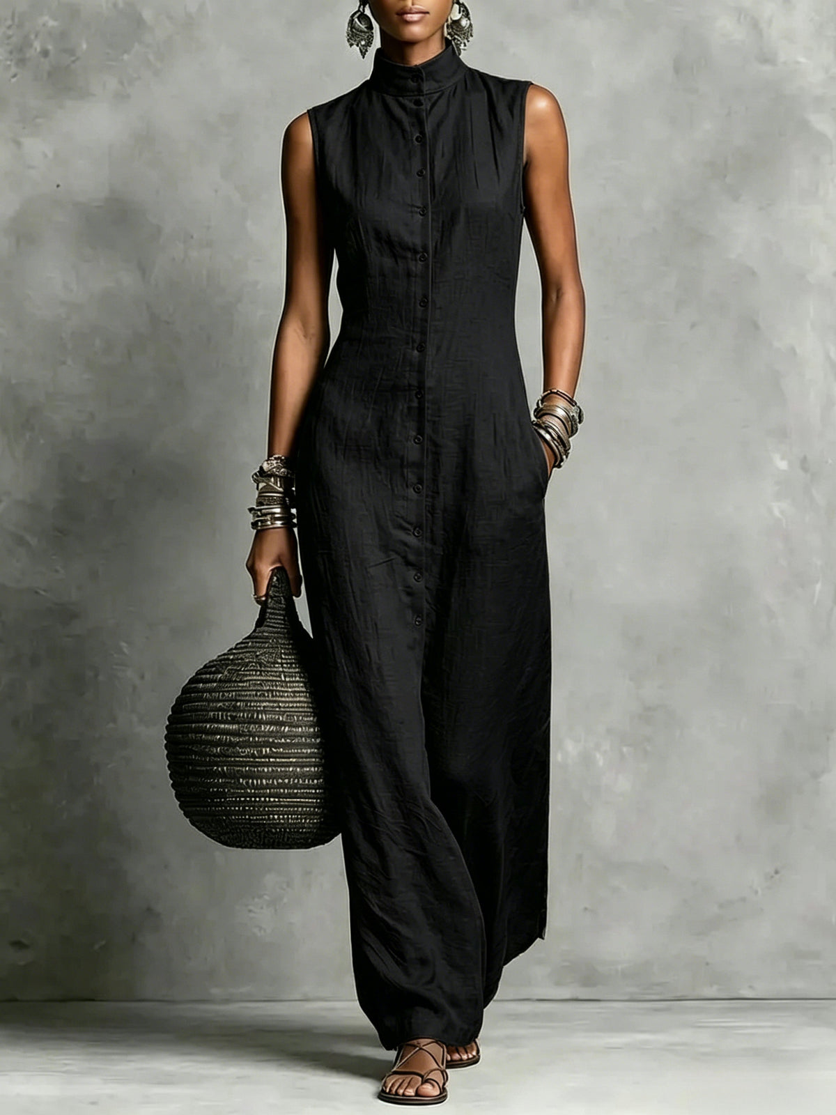Chic Sleeveless Stand-Collar Jumpsuit for Women