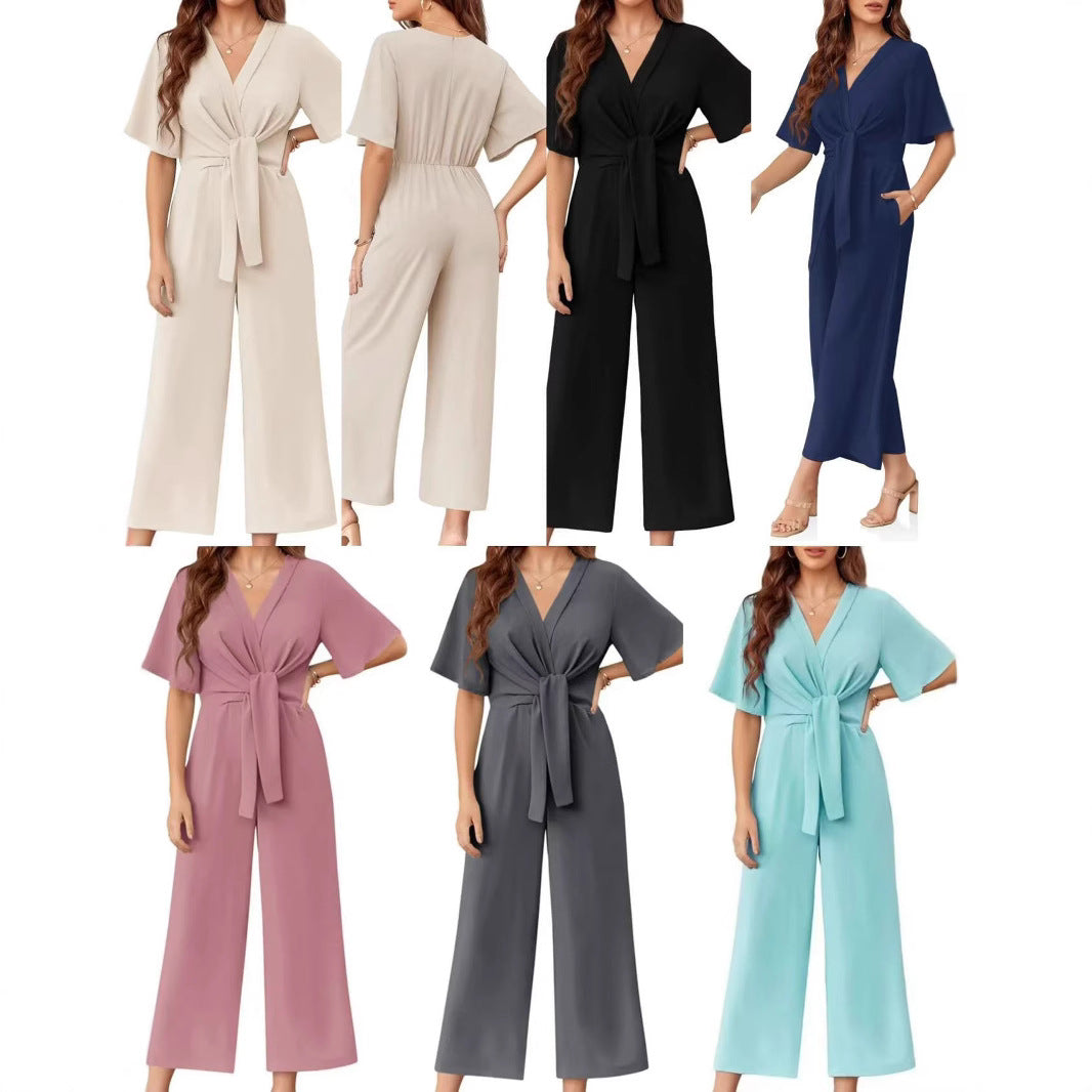V-Neck Minimalist Short-Sleeve Jumpsuit