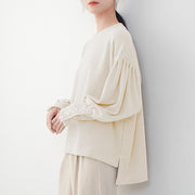 Chic Pearl Buckle Lantern Sleeve Sweater for Women
