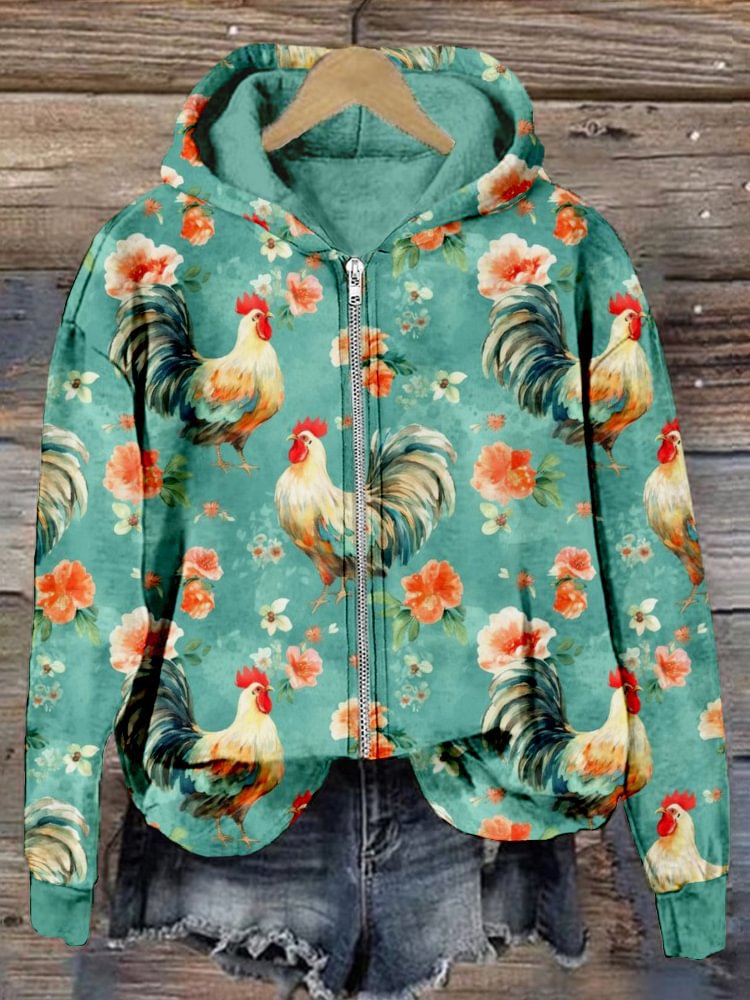 Digital Print Zipper Hooded Sweatshirt