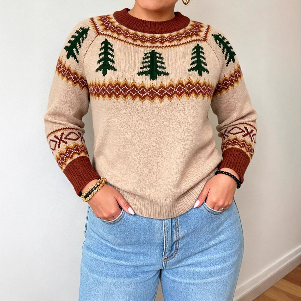 Christmas Tree Brocade Sweater Female