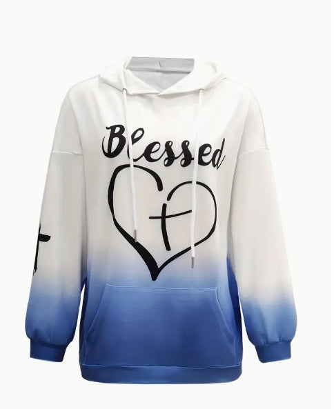 Printed Drawstring Hooded Sweatshirt