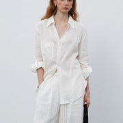 White Linen Shirt Women's Summer Thin Loose Top