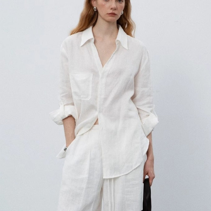 White Linen Shirt Women's Summer Thin Loose Top