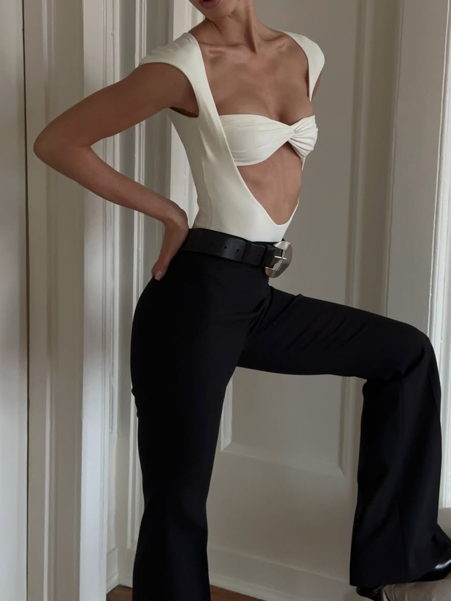 White Cutout Twisted Bust Bodysuit