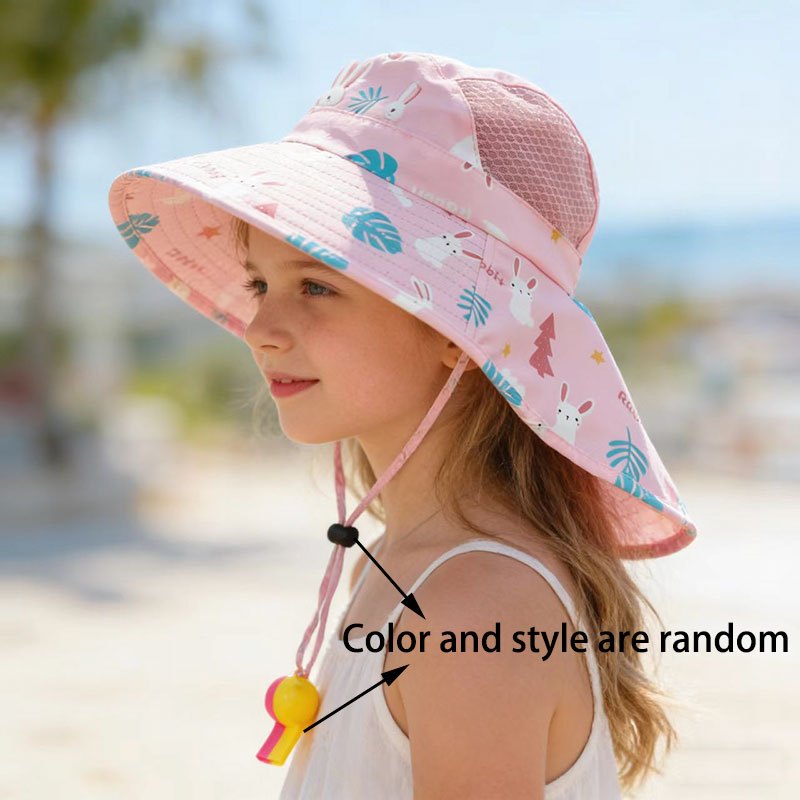 Kids Summer Sun Hat with Wide Brim and Adjustable Wind Rope