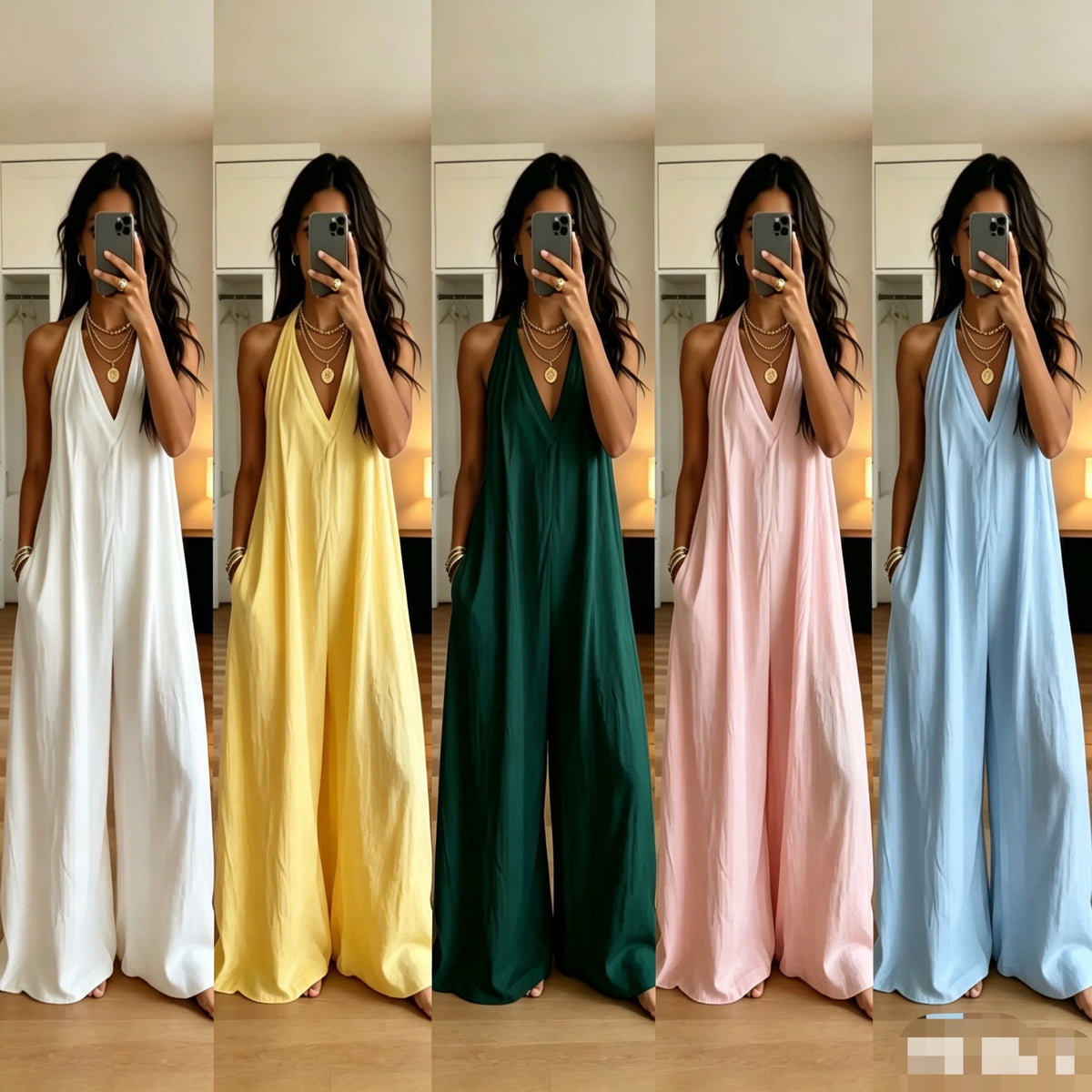 Women's Solid Loose Sleeveless Pocket Jumpsuit