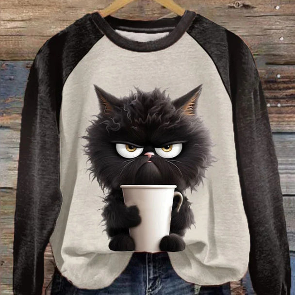 Women's 3D Cartoon Print Long Sleeve Raglan Sweater