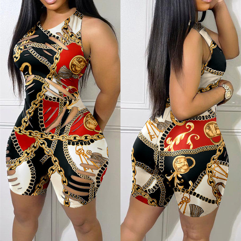 Women's Hollow Sleeveless Tight Romper Jumpsuit