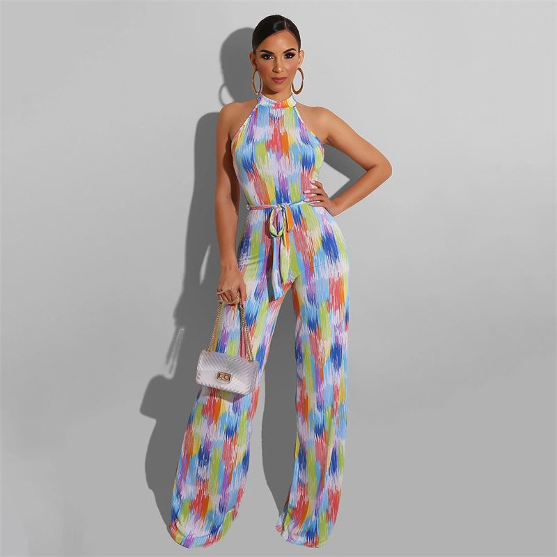 Chic Backless Striped Casual Jumpsuit for Women