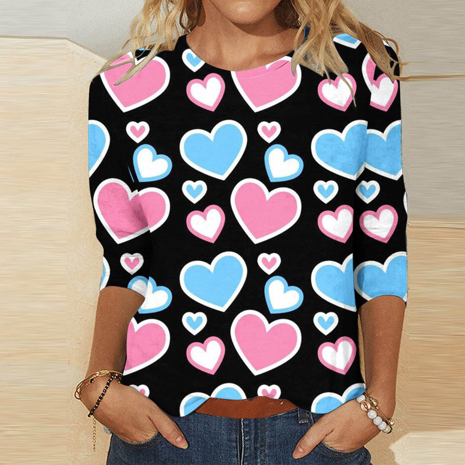 Valentine's Heart Print Casual Crew Neck T-Shirt