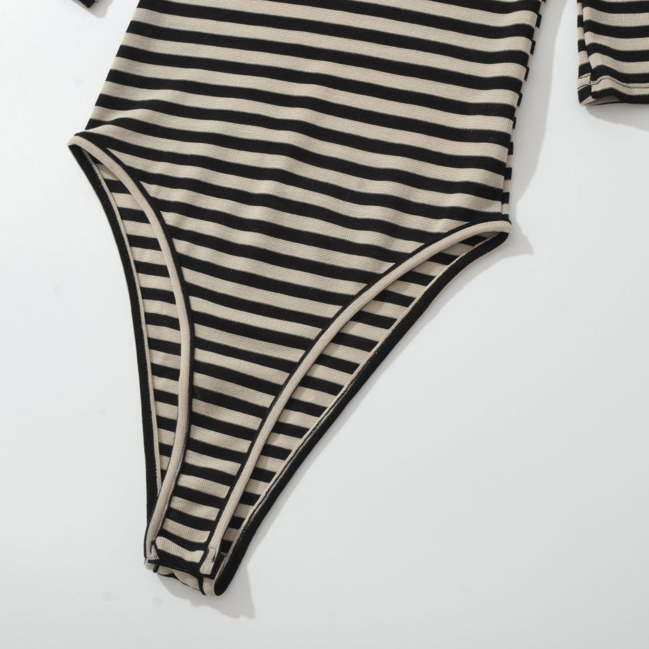 Striped Deep U-Neck Long-Sleeve Slim Fit Jumpsuit
