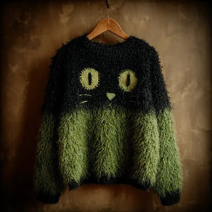 Womens Green Crew-neck Flannel Sweater for Christmas
