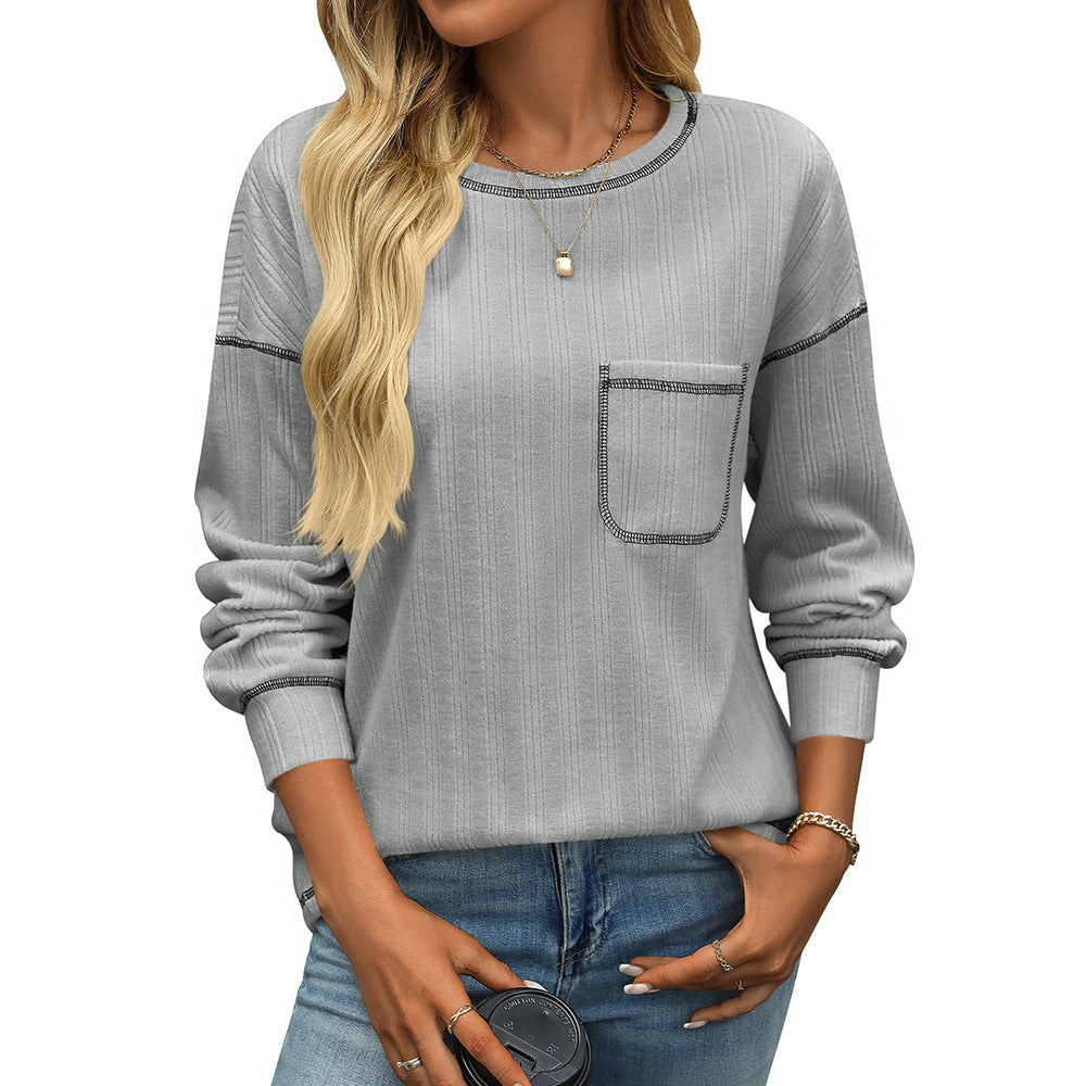 Striped Brushed Pocket Tee for Women