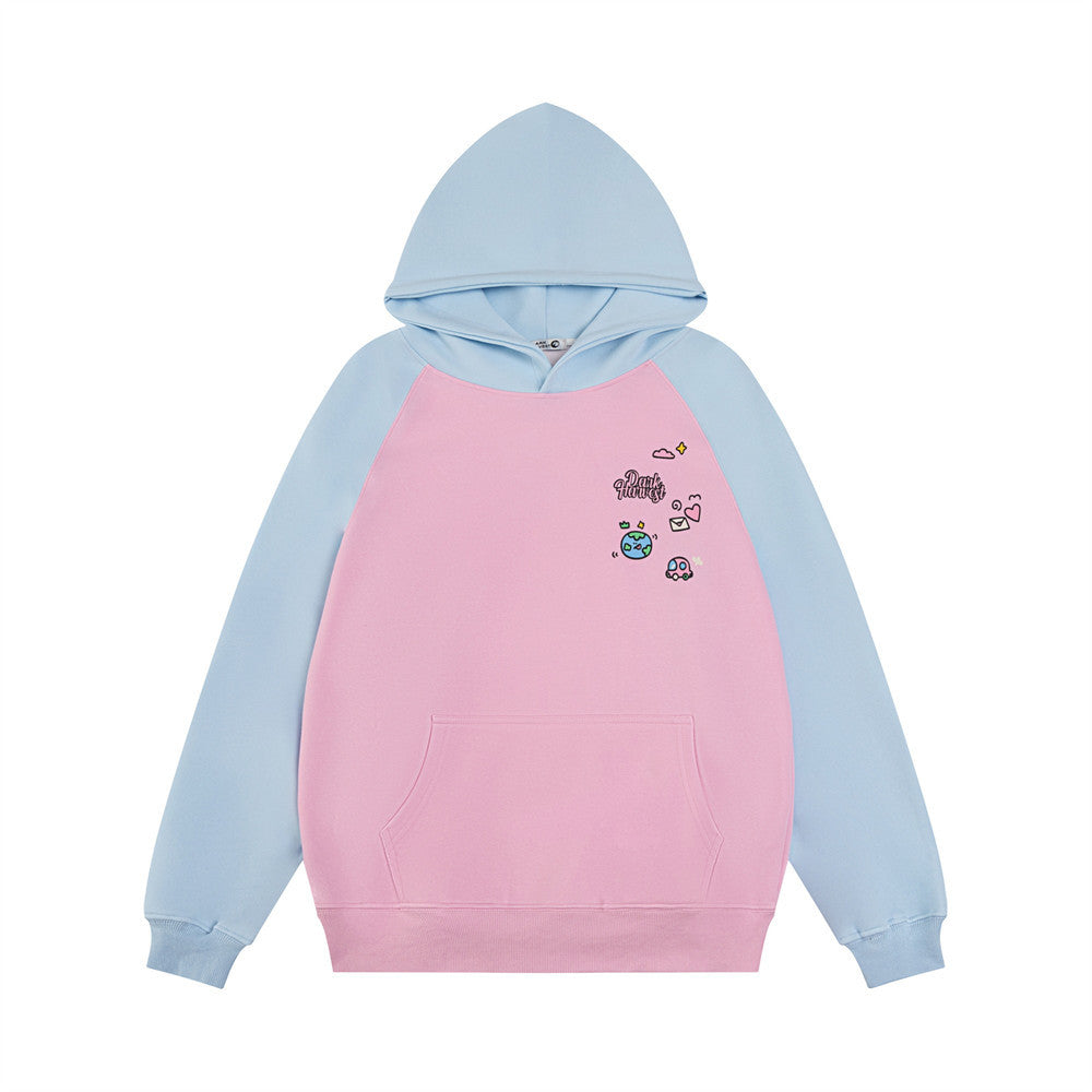 Cute Cartoon Print Loose Hooded Sweatshirt