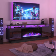 36‑Inch Electric Fireplace TV Stand – 2‑Tier Modern Wood Media Console with 70‑Inch LED Light