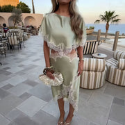 Open-neck Lace Hollow-out Sexy Pure-youthful One-piece Dress