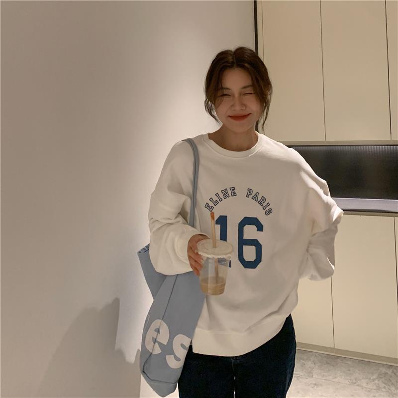 Oversized Letter Print Long Sleeve Women's Pullover Sweater
