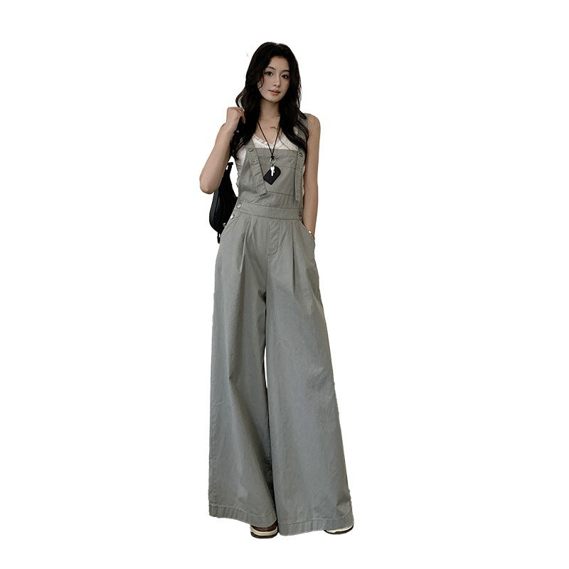 Womens Jumpsuit Overalls Wide-Leg Casual Pants Loose-Fit Straight-Leg Bib Trousers