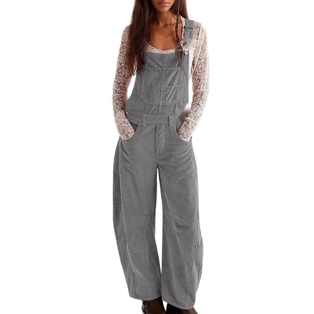 Chic Corduroy Wide-Leg Casual Overalls