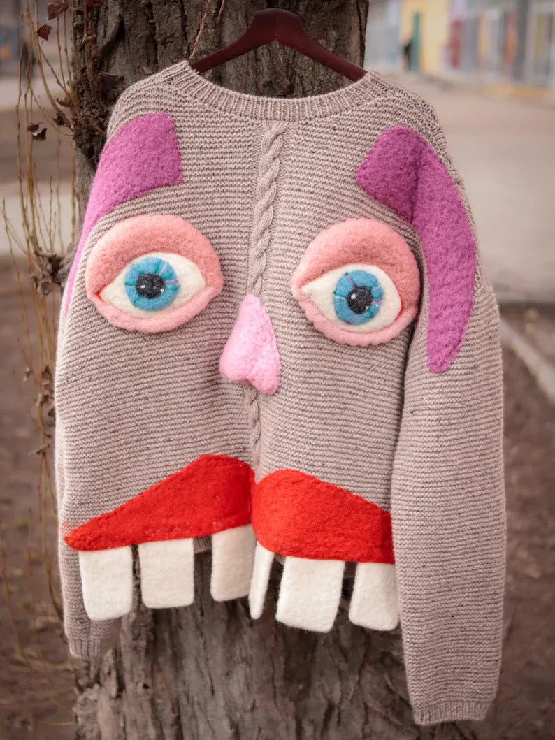 Women's Sweater Back Smiling Face Funny Face Women's Sweater