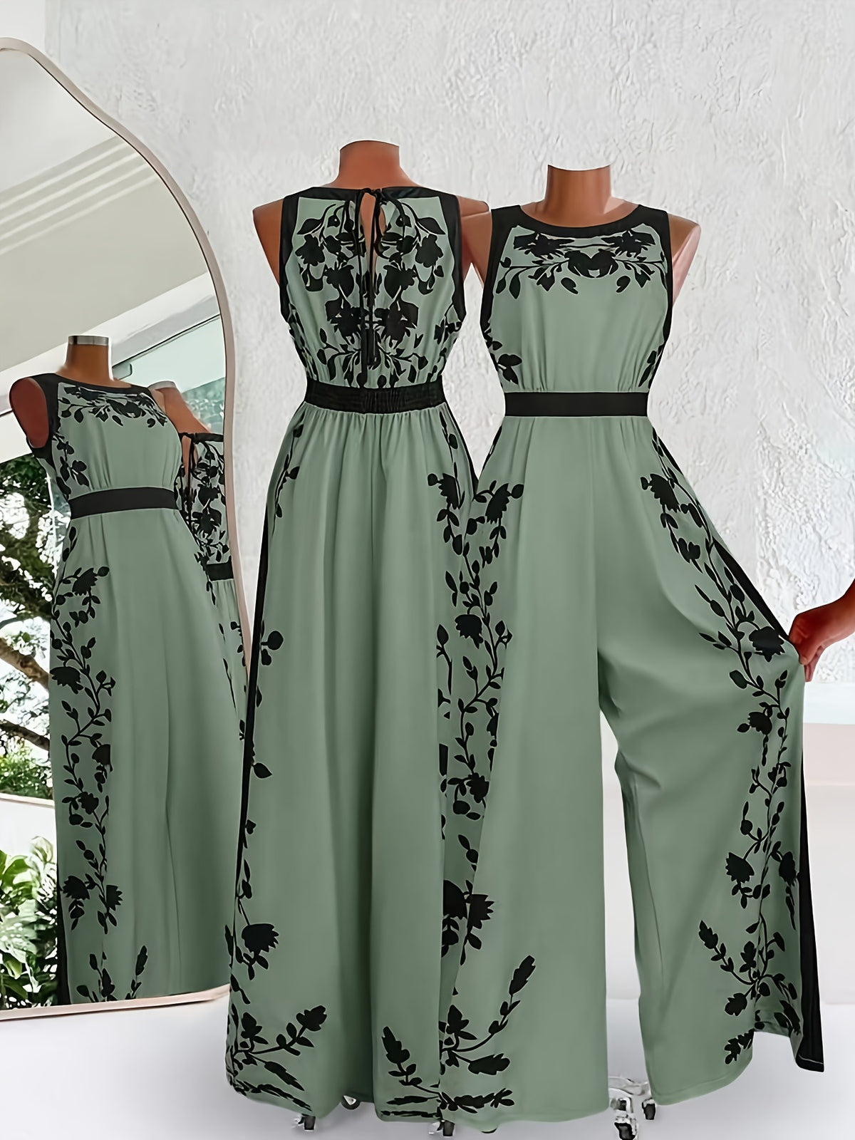 Elegant Sleeveless Printed Open-Back Casual Jumpsuit