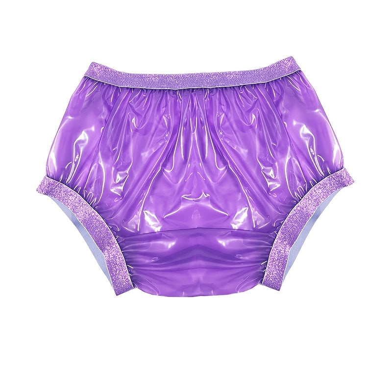 Wide Waist PVC Leak‑Proof Underwear – Transparent Purple Menstrual Pants, Reusable Unisex