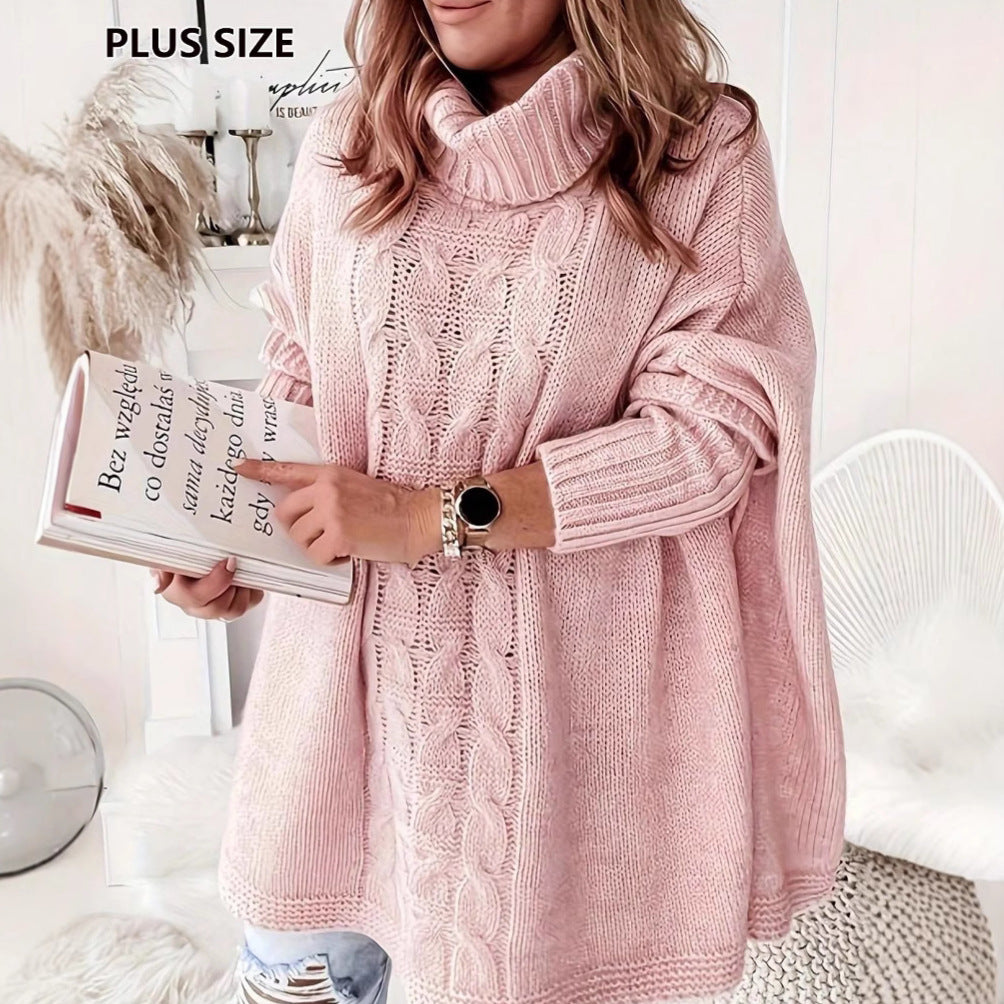 Lapel Batwing Sleeve Loose Casual Plus Size Women's Knitting Sweater