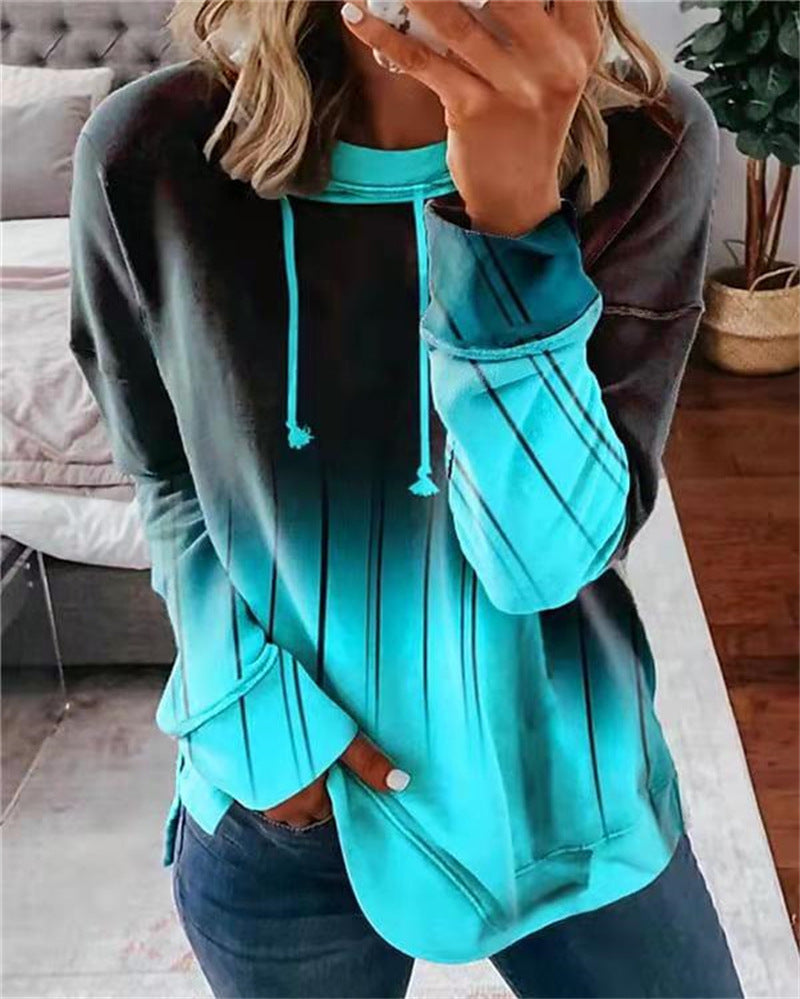 Gradient Print Loose Casual Long Sleeve Sweatshirt