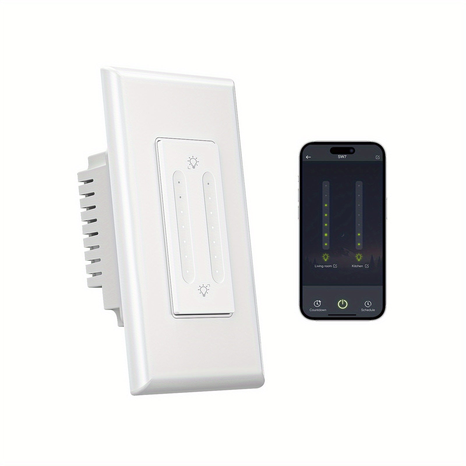 Gosund Smart Dual Dimmer Switch – Wi‑Fi (2.4 GHz) Compatible with Alexa & Google Home, Supports LED, CFL & Incandescent Bulbs, Requires Neutral Wire, White