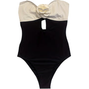 Conservative Black And White Patchwork One-piece Swimsuit For Women