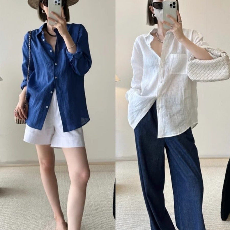 Long Linen Sleeves Thin Shirt Outer Sun Top