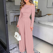 Elegant Off-Shoulder Bubble-Bead Wide-Leg Jumpsuit