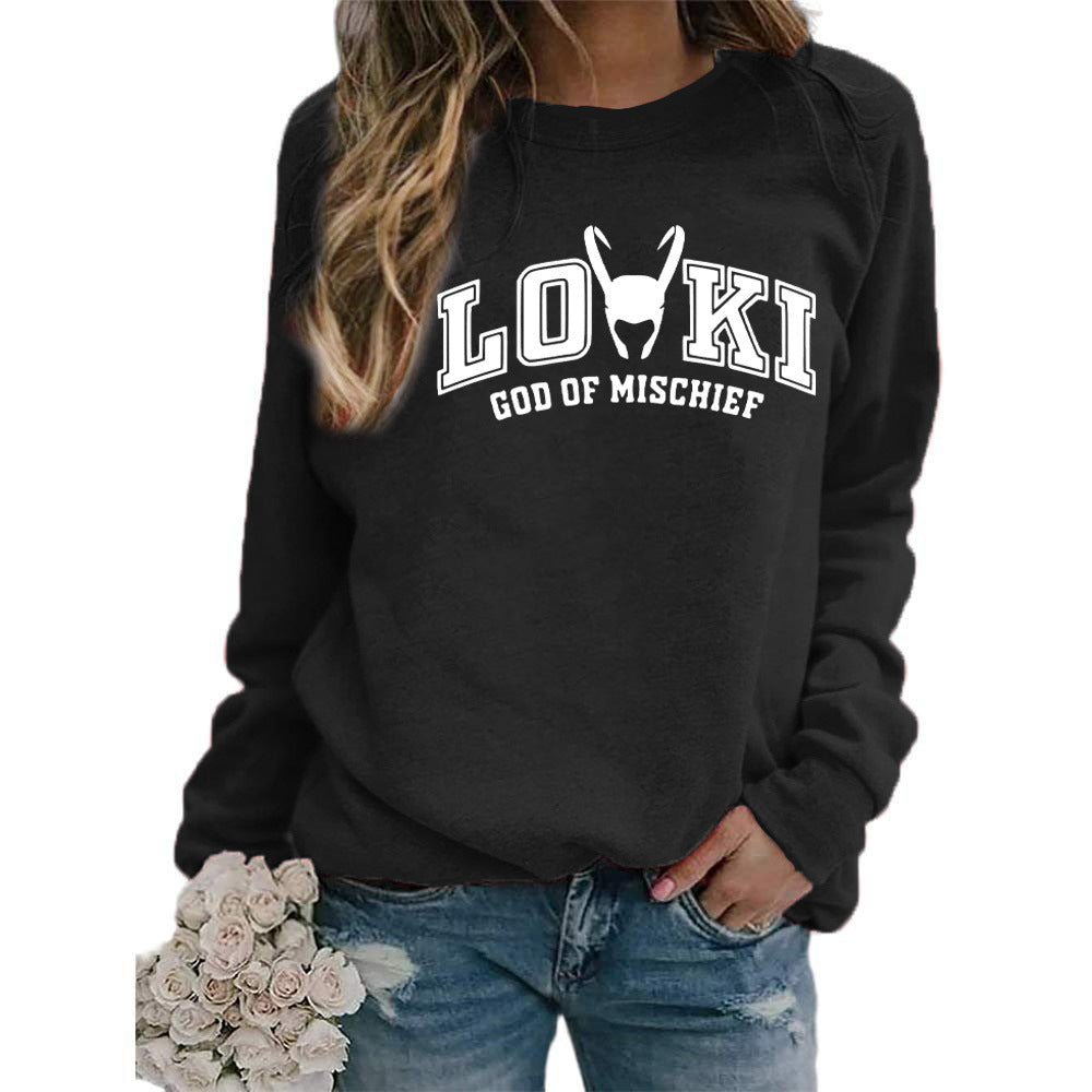 Printed Crew Neck Sweatshirt Autumn And Winter European And American Style Women Top Loose Fashion